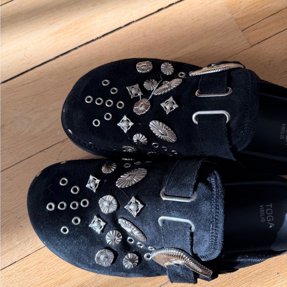 TOGA Black Loafers with Silver Accents